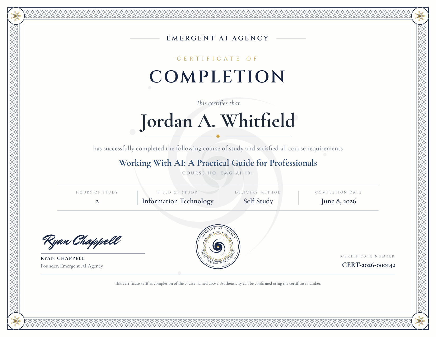 A numbered PDF certificate of completion